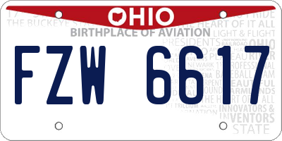 OH license plate FZW6617