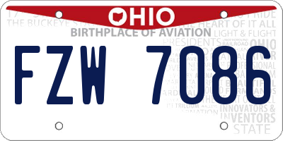 OH license plate FZW7086