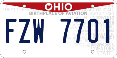 OH license plate FZW7701
