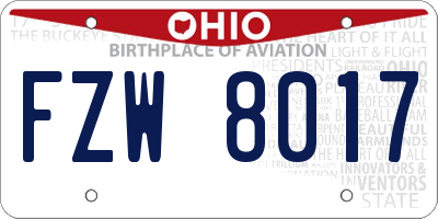OH license plate FZW8017