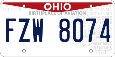 OH license plate FZW8074