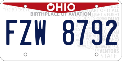 OH license plate FZW8792