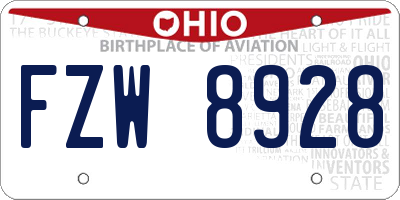 OH license plate FZW8928