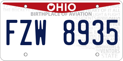 OH license plate FZW8935