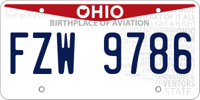 OH license plate FZW9786