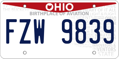OH license plate FZW9839