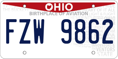 OH license plate FZW9862