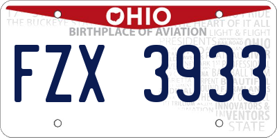 OH license plate FZX3933