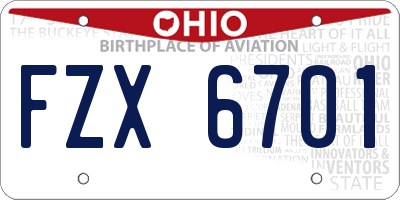 OH license plate FZX6701