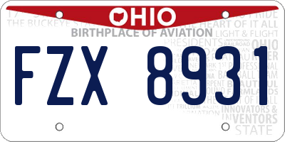 OH license plate FZX8931
