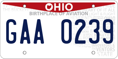 OH license plate GAA0239
