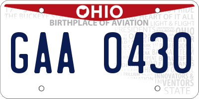 OH license plate GAA0430