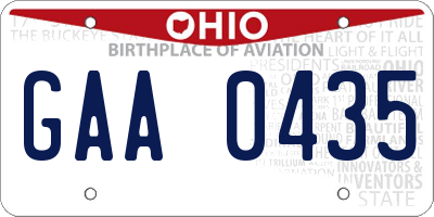 OH license plate GAA0435