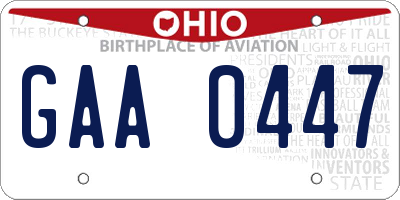 OH license plate GAA0447
