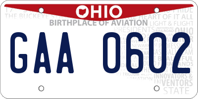 OH license plate GAA0602