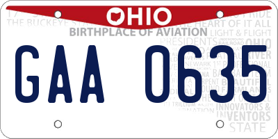 OH license plate GAA0635