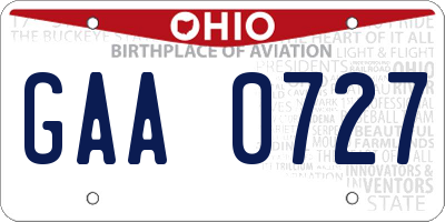 OH license plate GAA0727