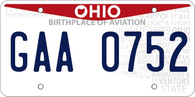OH license plate GAA0752