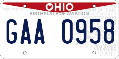 OH license plate GAA0958