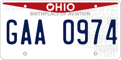OH license plate GAA0974