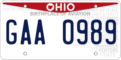 OH license plate GAA0989