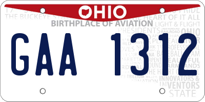 OH license plate GAA1312