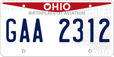 OH license plate GAA2312