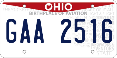 OH license plate GAA2516