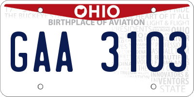 OH license plate GAA3103
