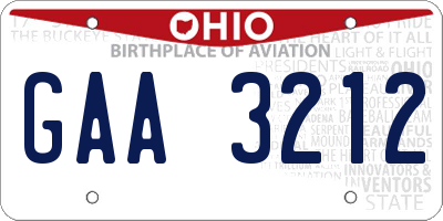 OH license plate GAA3212