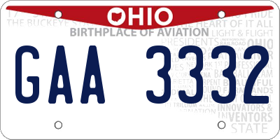 OH license plate GAA3332