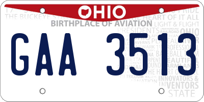 OH license plate GAA3513