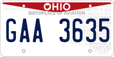 OH license plate GAA3635