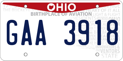 OH license plate GAA3918