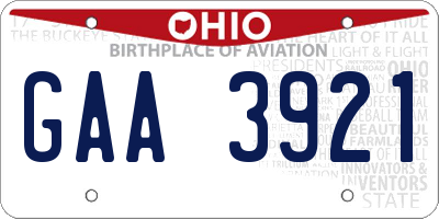OH license plate GAA3921