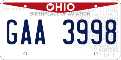 OH license plate GAA3998