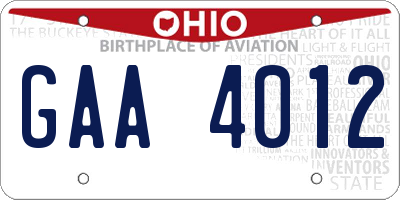 OH license plate GAA4012
