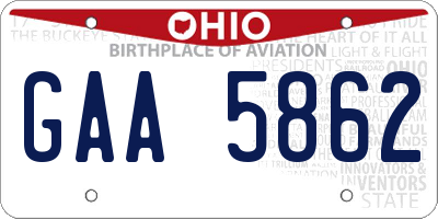 OH license plate GAA5862