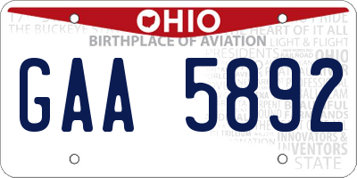 OH license plate GAA5892