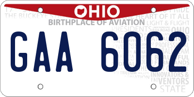 OH license plate GAA6062