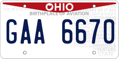 OH license plate GAA6670