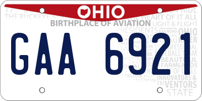 OH license plate GAA6921