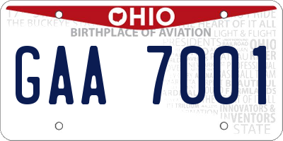 OH license plate GAA7001