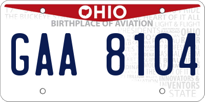 OH license plate GAA8104