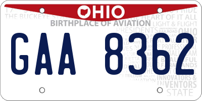 OH license plate GAA8362