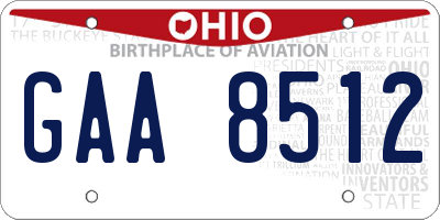 OH license plate GAA8512