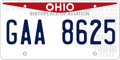OH license plate GAA8625