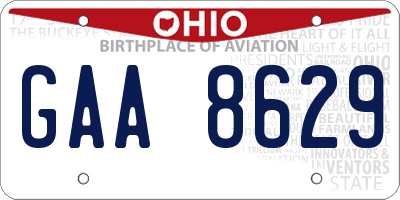 OH license plate GAA8629