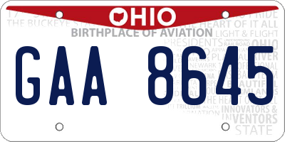 OH license plate GAA8645