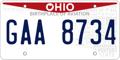 OH license plate GAA8734